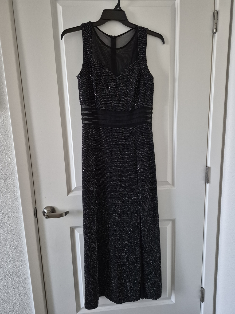 Enfocus Studio Black Sequin Maxi Dress with Mesh Yoke